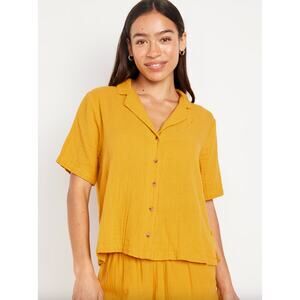 Old Navy V-Neck Short Sleeve Button Up Shirt Size 3X Gauze Fabric Cotton Casual